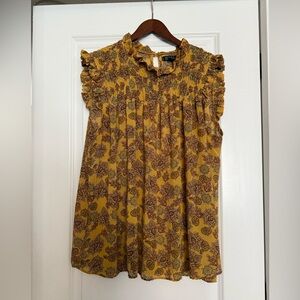 Rouge! Yellow/gold Floral Blouse with Ruffle Details NWT